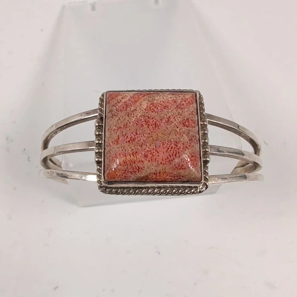 P.A. Smith Sterling Silver Red Sponge Coral Split Shank Cuff Bracelet